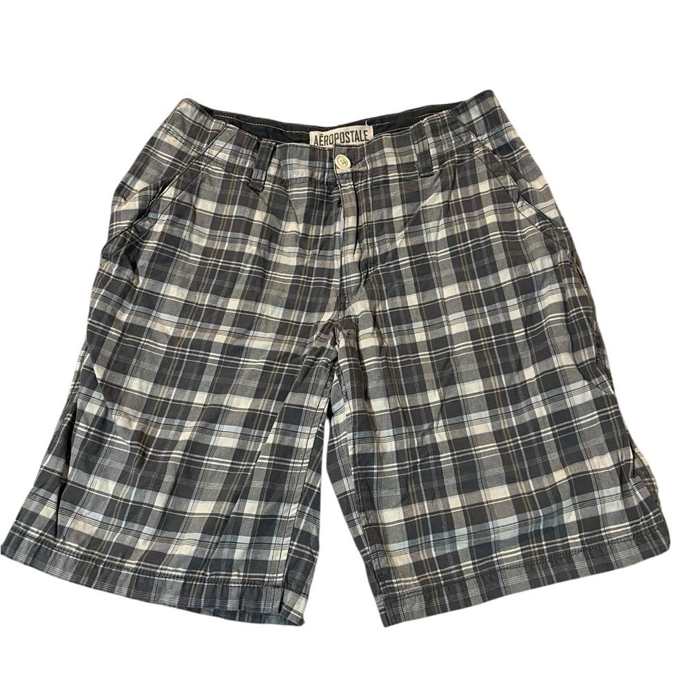 Aeropostale Men's Checkered Cargo Shorts in Black and White